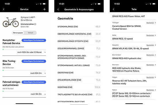 Zusätzlich findet man alle Daten zum Bike
